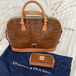Dooney & Bourke 1975 Embossed Exotic Leather Purse Brown Domed Satchel & wallet